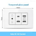White Tempered Glass Italy USB Type C Smart Fast Charging Wall Socket Plugs Schuko Light Switch Panel Chile TV Sat Computer CAT6