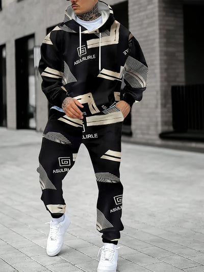 The new men's hoodie set for Spring and Autumn features a casual fashionable soft and comfortable 3D pattern print | SAMAG