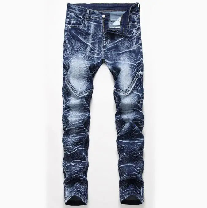 Fashionable New Men's Motorcycle Jeans Pleated Holes | SAMAG