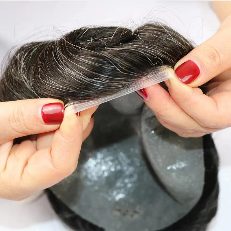 Super Ultra Thin Skin 0.02mm 80-100%Density Men Toupee Brown Black 210# Human Hair System Undetectable Natural Hairline Prosthes