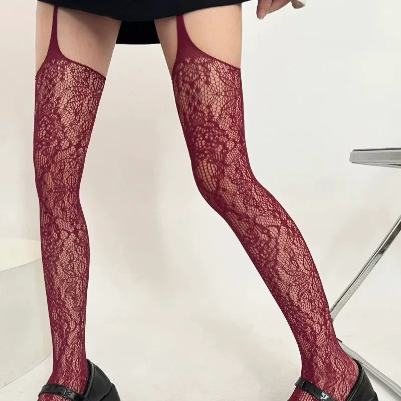 2025 New Sexy Lace Garter Belt Stocking Floral Pattern Thigh Highs Y2K Over Knee Sock Mesh Pantyhose for Women Lingerie Leggings