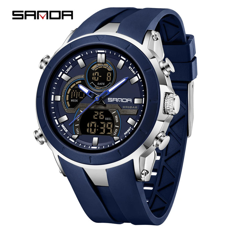 SANDA New 6279 Casual Men's Electronic Watch Sports Multi Functional Waterproof LED Dual Display - Visuel 12 | SAMAG