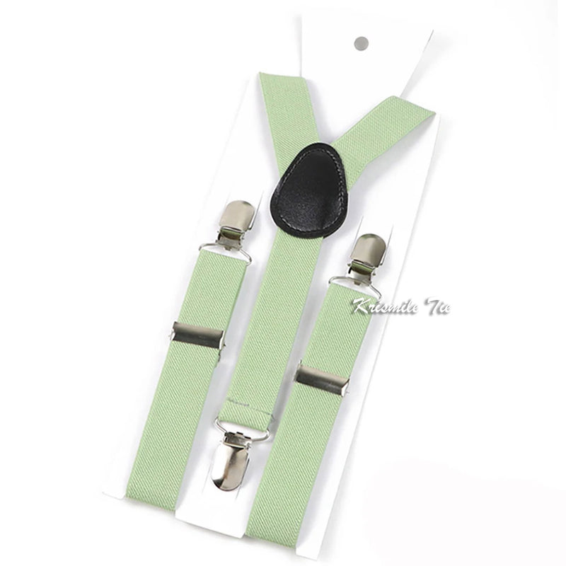 Novalty Sage Green Suspender Bowtie Set For Men Women Kids Romatic Wedding Party Elastic Y-back Straps Pants Shirt Accessory