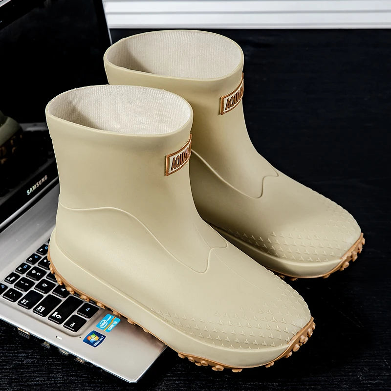 Men's Short Rain Boots Anti-Slip Work Boots Fishing Car Wash Labor Protection Water Shoes Lightweight Durable Rubber Material