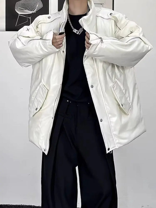 2025 Autumn Winter Fashion Motocycle Zipper PU Leather Jacket Cargo Jacket Men Hip Hop Punk Oversized 2025 New Coats