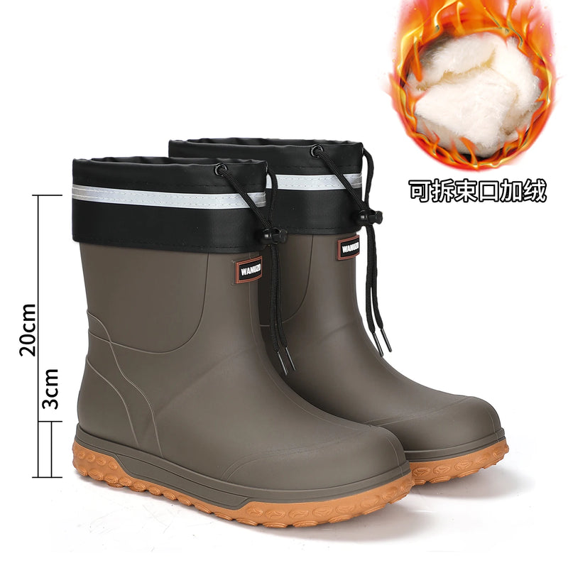 High Quality Men's Mid-Calf Rain Boots Anti-Slip Waterproof Thick Bottom Wear-Resistant Outdoor Fishing Shoes for All Seasons