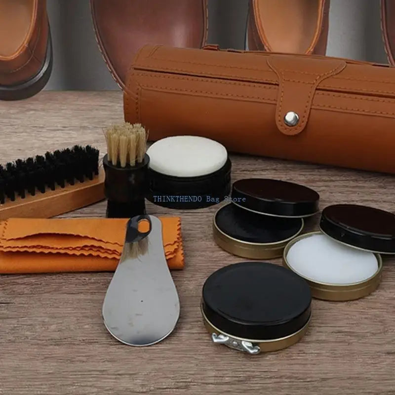 340D Leather Care Tool Set Includes Leather Conditioner Wooden Brush Polish Sponge and Shoehorn For Footwear Belt Bag Jackets
