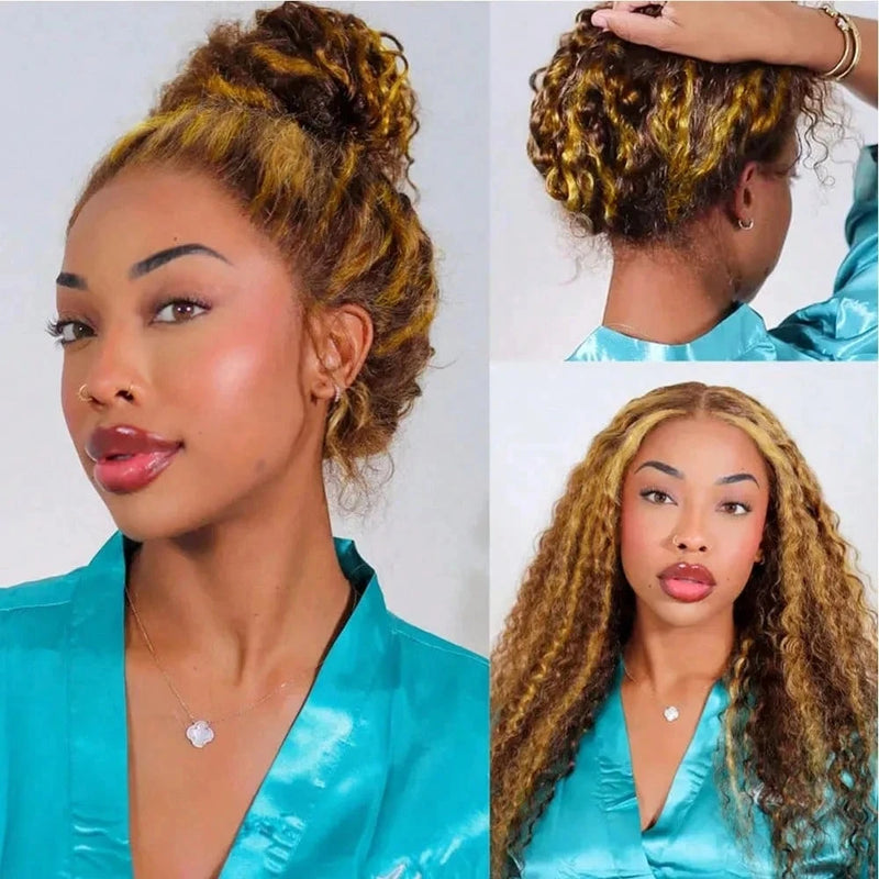 360 Full Lace Wig Human Hair Pre Plucked HD Invisible Drawstring Brazilian Skinlike Pre Cut Transparent Lace Highlight Deep Wave Frontal Wig For Women