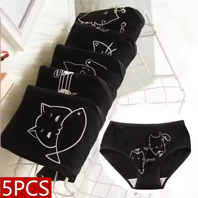 5Pcs/set Cotton Underwear Cute Cartoon Cat Panties for Woman Girl Soft Pantys Plus Size Breathable Briefs Female Sexy Lingerie