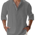 Men's Cotton Linen Henley Shirt Casual Long Sleeve Loose | SAMAG