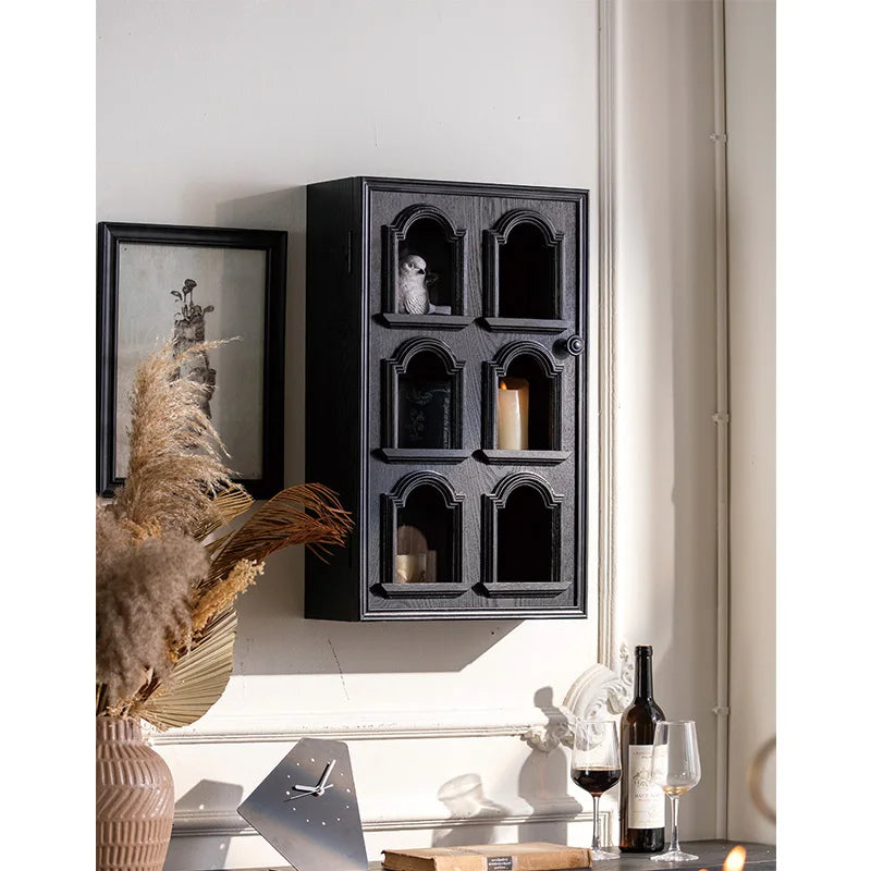 French Rustic Style Home Decor Wall Mounted Black Shelf Rack Solid Wood Storage - View 2 | SAMAG