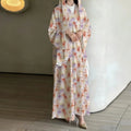 Horetong Muslim Abaya Robe Women Marble Print Chiffon V | SAMAG