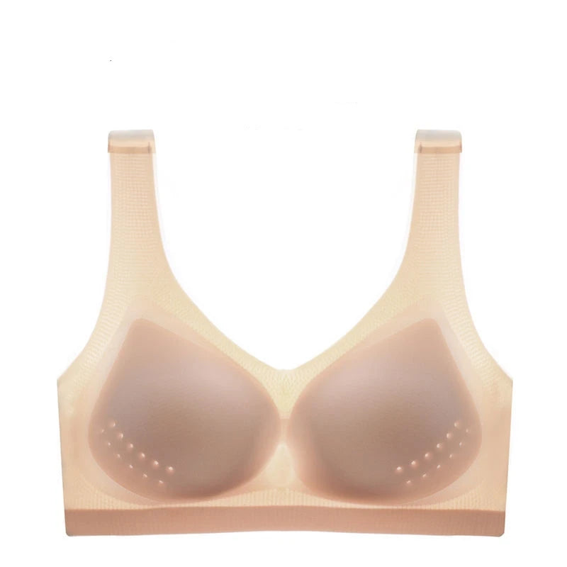 Women's Traceless Bra Thin Summer Cool Feel No Steel Rim Show Chest Sports Beauty Tank Top Small Chest Gathering Bra Underwear