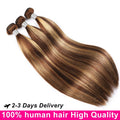 Highlight Bone Straight 100% Human Hair Bundles P4/27 Honey Brown 2 3 4 Bundles Raw Virgin Brazilian Hair Weave Bundles 24 Inch