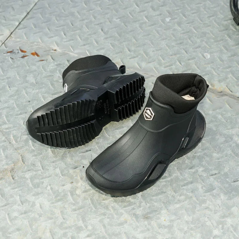 Winter Warm Men's Waterproof Shoes, Women's Short Rain Boots, Fleece-Lined Couple's Rain Boots