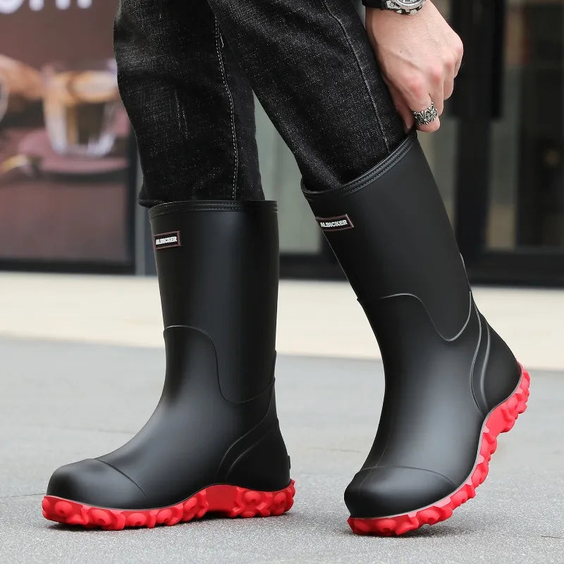 Men Rain Boots Fashion Mid-calf Rubber Boot Non Slip Fishing Rubber Galoshes Winter Warm Cotton Waterproof Shoe Резиновые Сапоги