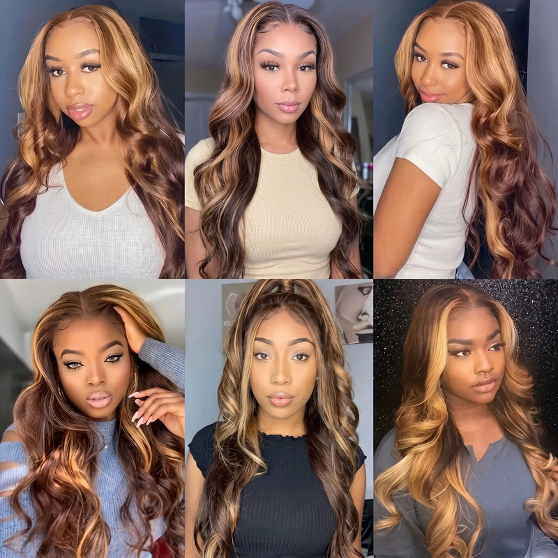 2 3 4 PCS Highlight Ombre Body Wave Bundles Human Hair 16A Unprocessed Brazilian Colored Weave Raw Hair 30 32 Inch Wet And Wavy Human Hair Bundles Extensions