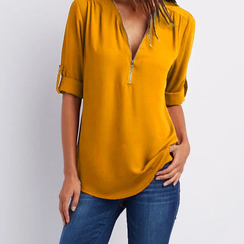 Women Cool Loose Shirt Deep V Neck Chiffon Fashion Blouse - View 14 | SAMAG