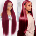 99J Burgundy Pre Colored Straight Lace Frontal Wigs For Women Pre Plucked Invisible Pre Cut Lace Brazilian Hair 13X6 Hd Transparent Lace Front Human Hair Wigs
