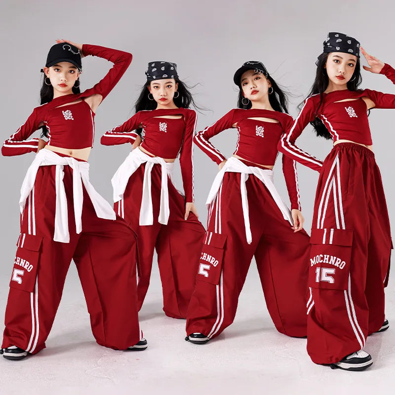 Girls K - pop Crop Top Joggers Cargo Pants Children Hip Hop - View 3 | SAMAG