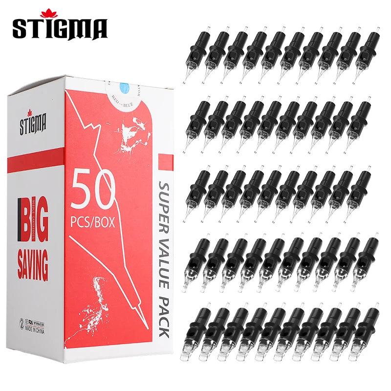STIGMA 50PCS Mixed Professional Tattoo Cartridge Needles with Membrane Safety Cartridges Disposable Tattoo Needle