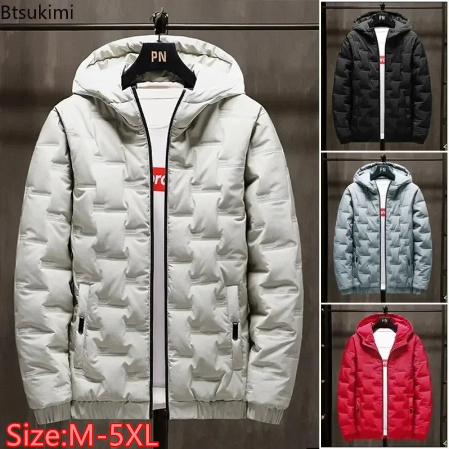 2026 Men's Thicked Down Cotton Jacket New Autumn Winter Warm Hooded Parkas Men Casual Zip Cotton-padded Coat Windproof Outerwear