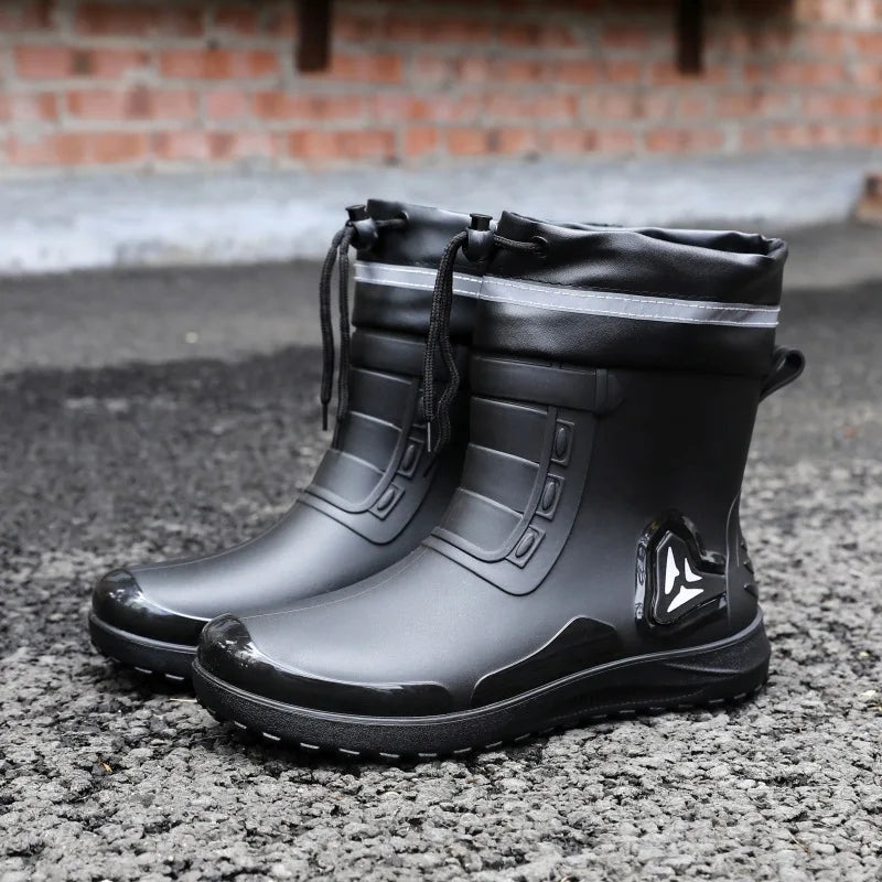 Fashion Outdoor Men's Rain Boots Short Tube Hiking Fishing Water Shoes Anti-slip Chef Work Ankle Boots Waterproof Non-slip Shoes