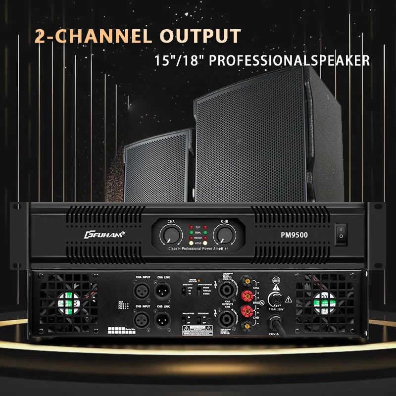 FUHAM PM9500 1700W Professional Power Amplifier 2 Channel High Power Audio Amp for DJ Stage Live Performance Disco Club Speaker