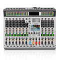 FLALWREO 8 / 12Channel Audio Interfacer DJ Mixer Sound Board 99-Bit DSP Effect USB Audio Mixer Effects +48V Phantom Bluetooth fo