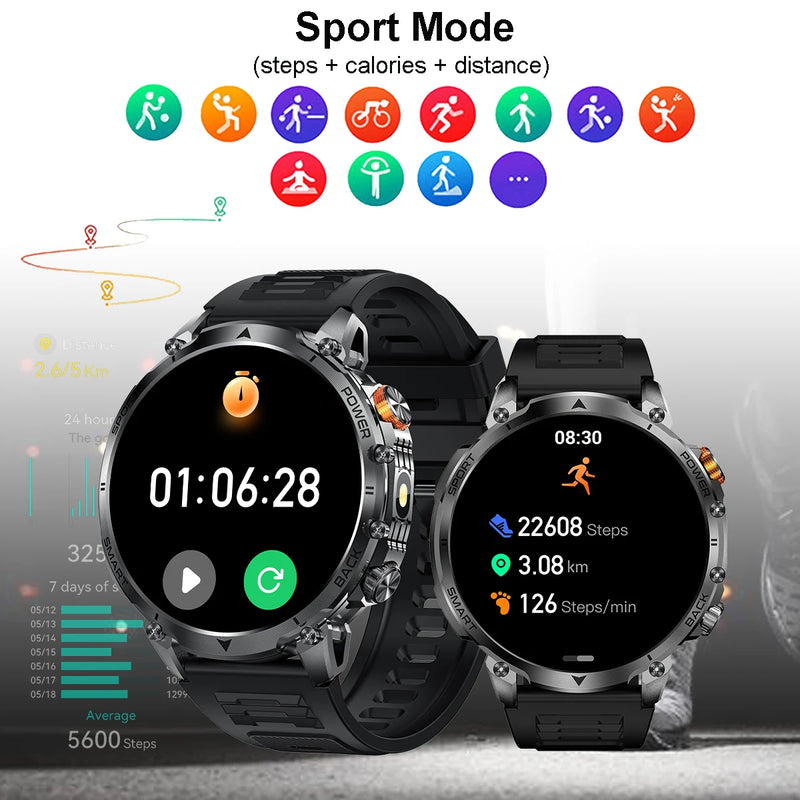 Newly Durable 1400mAh Large Battery Men Smart Watch 1.7" HD Screen IP68 Waterproof LED Flashlight Sport BT Call Smart Bracelet