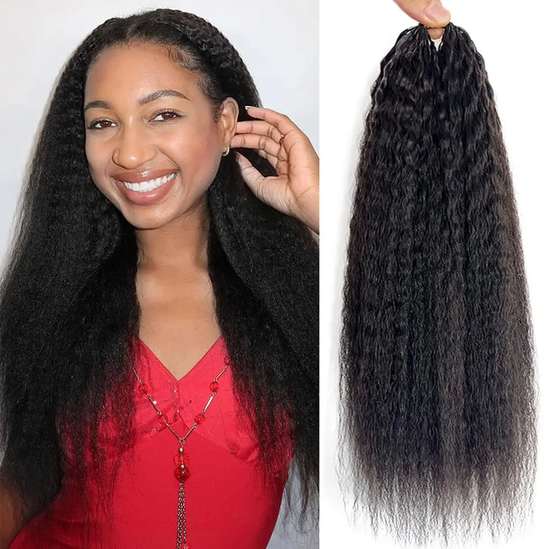 Kinky Straight Miracle Knots Human Crochet Hair 26 28 30 Inches 300g/5Pack Invisible Pre-Separated Feather Crochet Human Hair Extensions For Black Women Natural Black