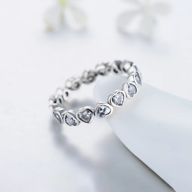 Modian Fashion Classic Cubic Zirconia Jewelry Real 925 sterling silver Love Hearts Ring Eternity Simulated Ring Bands Jewelry