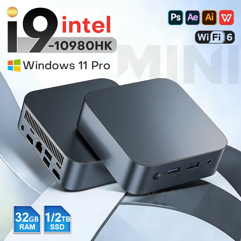 Mini PC Gamer Intel i9 10980HK/N150 Windows 11 Mini Computer 16/32GB RAM 1TB M.2 SSD 1000M Ethernet Portable Gaming PC Desktop