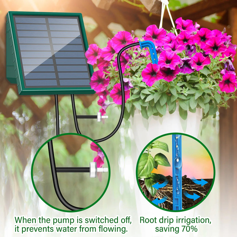 Solar Irrigation System with 300 Watering Programmes, DIY Watering System Kit with 10M Hose 10*Drip Tips&1*anti-siphon etc, Suitable for Indoor Outdoor, Potted Plants/Vegetables/Fruit Trees