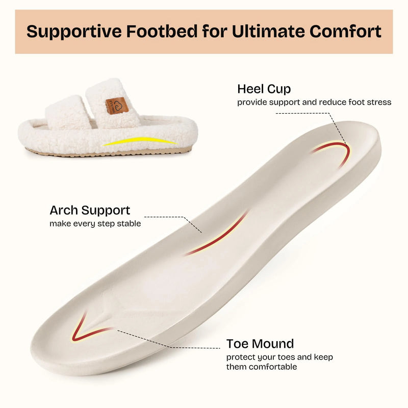 Litfun Winter Fluffy Women's Slippers Anti-slip Open-toe Slides Soft Sole Indoor Slides Furry Warm Cozy Bedroom Women's Slippers