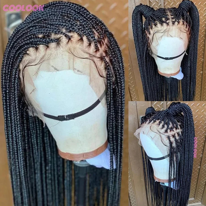 Cornrows Braided Wig Small Square Knotless Box Braids Wigs For Black Women With Baby Hair Synthetic Long 36Inches Braiding Hair