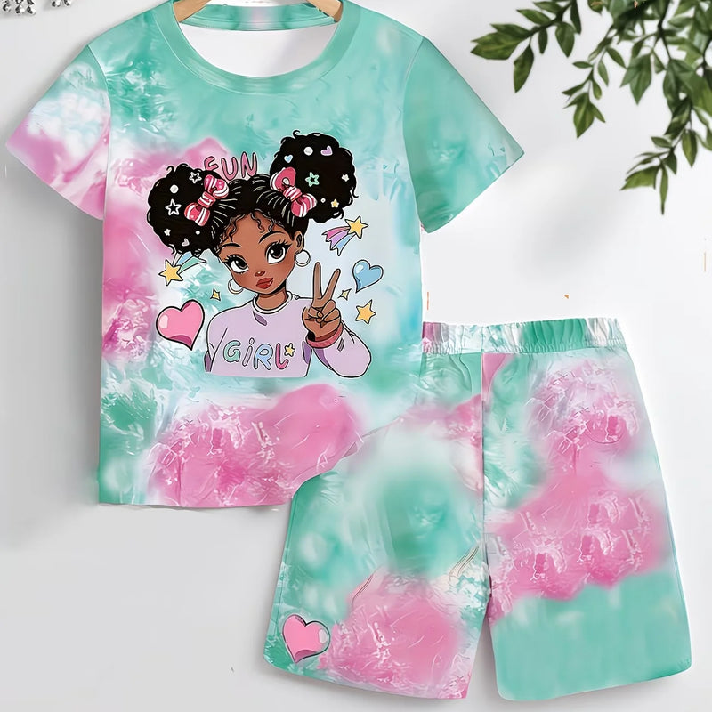 Kawaii Anime Print Kids Sport Suit Short Sleeve Tee - View 2 | SAMAG