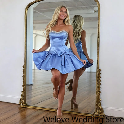 Satin Short Homecoming Dress Strapless Sweetheart Neck | SAMAG