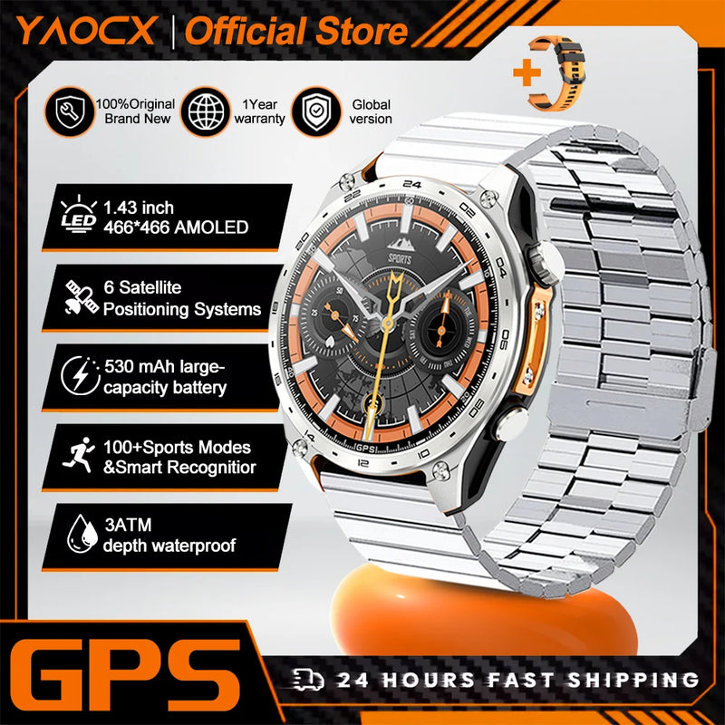 2026 New Military Smart Watch Men Built-in GPS 530mah Bluetooth Call 3ATM Waterproof Barometric Altimeter Sports Smart Watches
