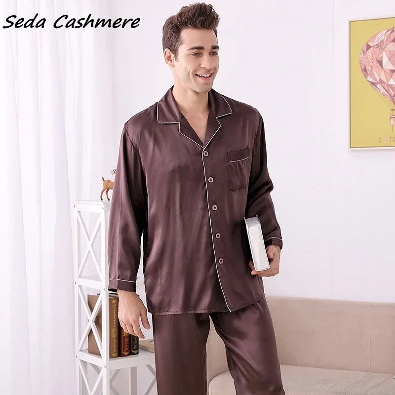 100% mulberry silk noble men's home wear silk set  19MM  Silk pajamas Men's Spring Summer