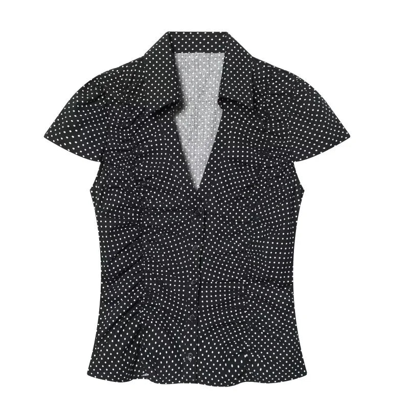 Summer Y2K Vintage Polka Dot Short Sleeve Blouse - View 6 | SAMAG