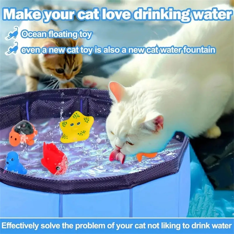 Cat Pool Toy Play Water Puppy Dog Cat Bath Pool Tub Toys Turtle Starfish Octopus Summer Cool Foldable Pet Cleaning Water Basin