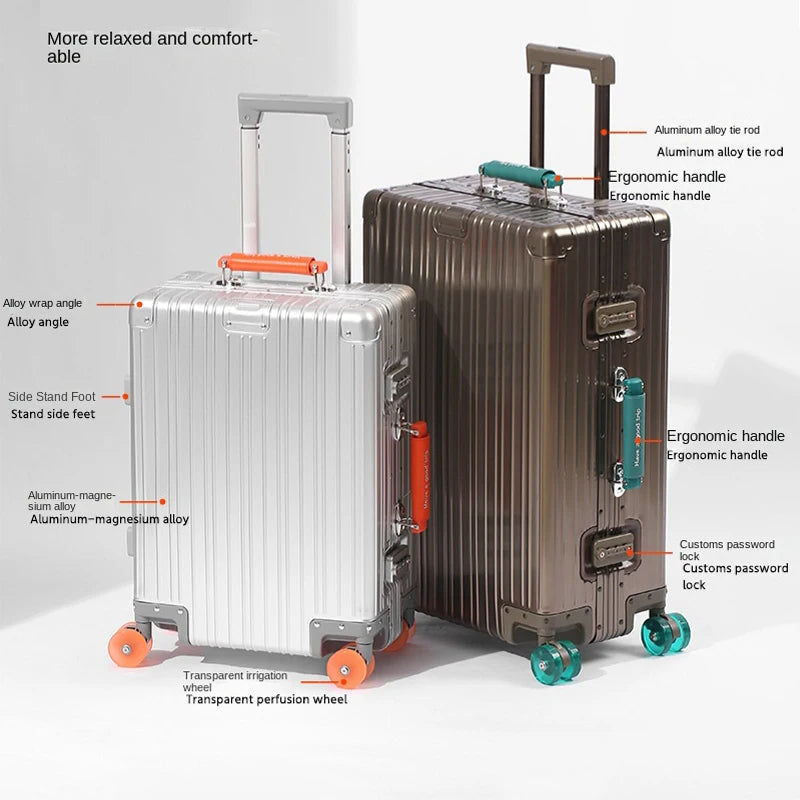 Bunnyfly 20/24/28 inch Travel Suitcase All Aluminum Rolling Luggage Boarding Box Trolley Case With Wheels Carry on Luggage