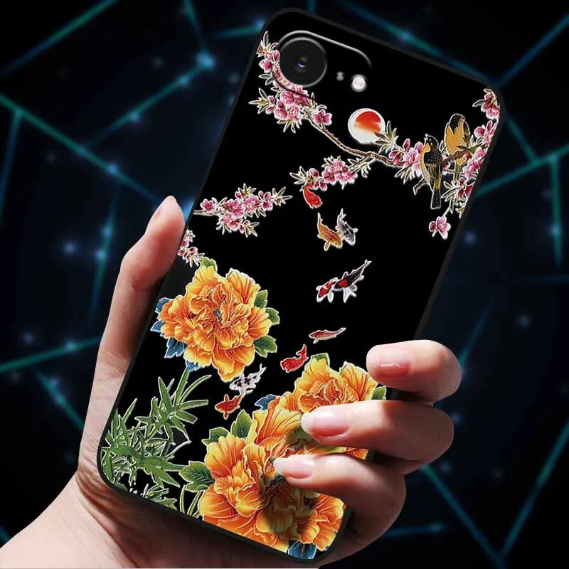 3D Flowers Emboss Fundas For iphone 16E Case iphone16 E Soft Silicone Phone Cases for iphone16 16 Back Cover Coque iphone16e Bag