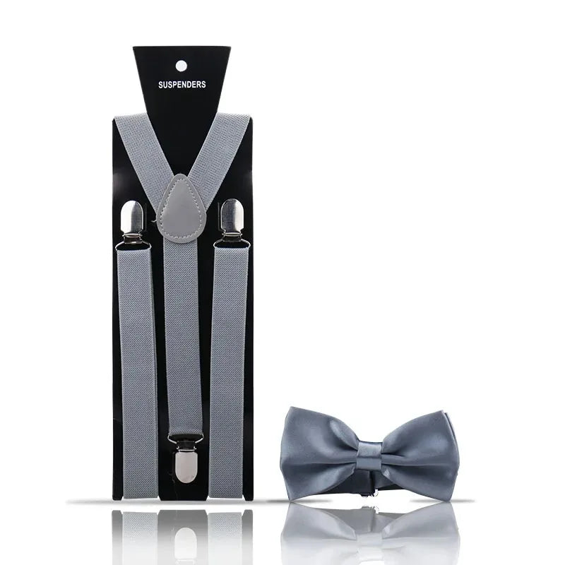 Fashion Mens Suspender Bow Tie Set Man Shirt Pants Dress Women Wedding Party Solid Color Suspender Suit Skirt With Braces Straps