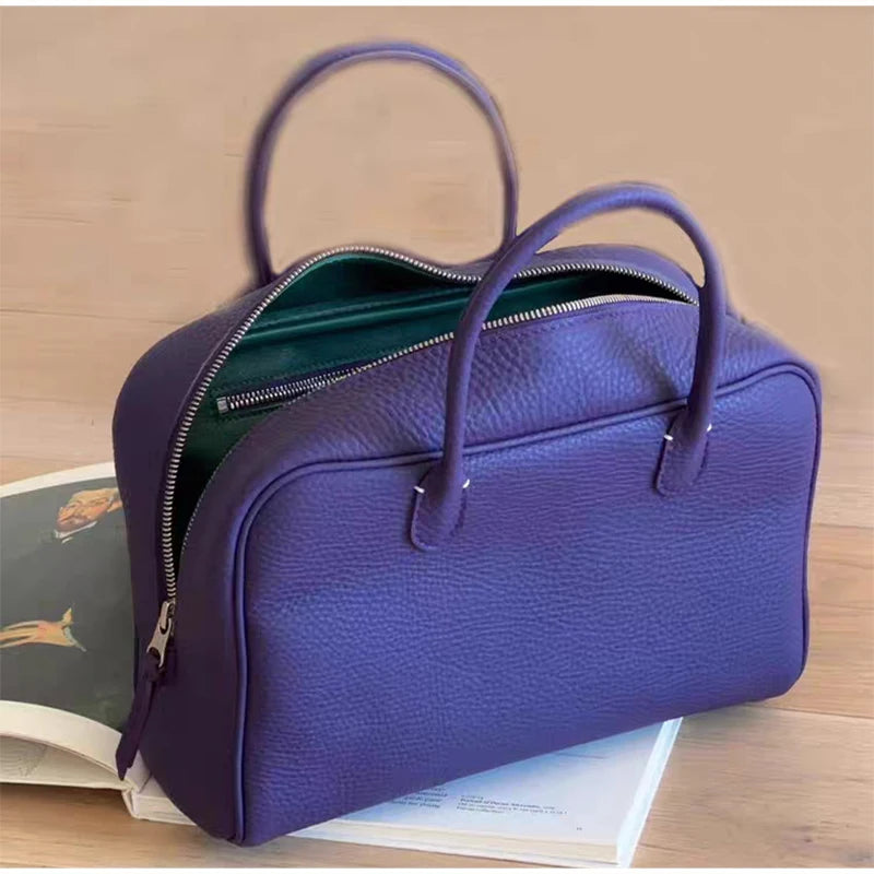 Minimalist Lychee Pattern PU Leather Handbag Women Luxury Casual Commute dating Bag Solid Color Trendy Zipper Closure Boston Bag
