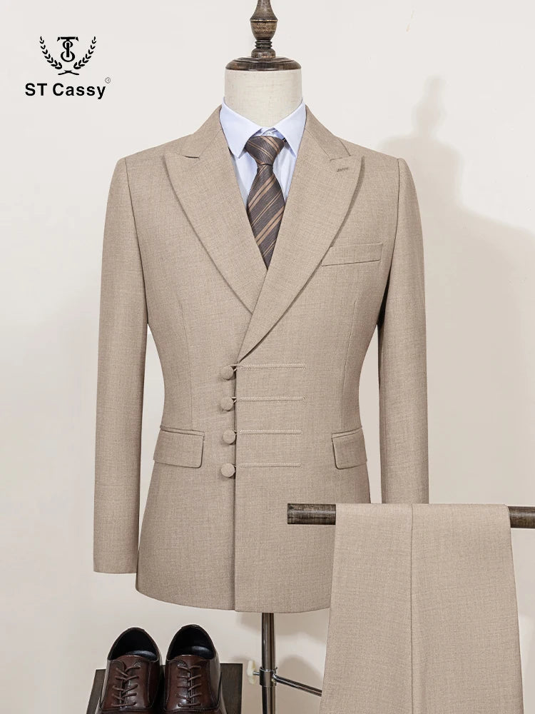 ST Cassy Elegant Men's Suits for Wedding Slim Fit Double Breasted Multiple Buttons Casual Business Two-Piece Dress Party Outfit