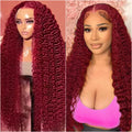 30 38 40 Inch 99J Burgundy Deep Wave Human Hair Wig 13x6 HD Transparent Lace Frontal Wig 200 Density Colored Human Hair Wig Pre Plucked For Women