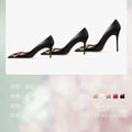 HLTINO Fashion Black Matte Finish High Heels with Buckle Women Classic Pumps Sexy Dress Shoes Party Stilettos for Spring Summer