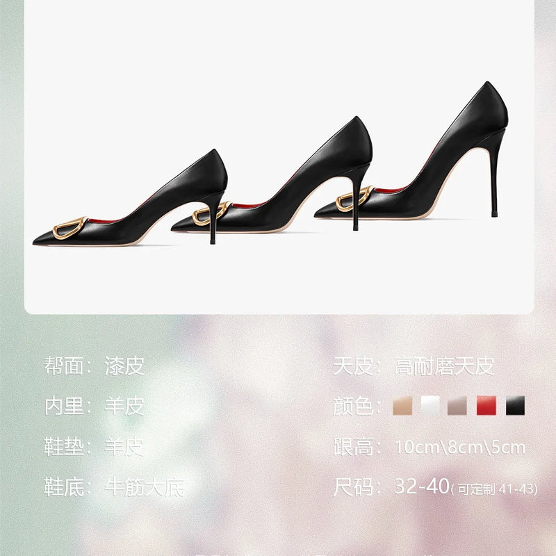HLTINO Fashion Black Matte Finish High Heels with Buckle Women Classic Pumps Sexy Dress Shoes Party Stilettos for Spring Summer